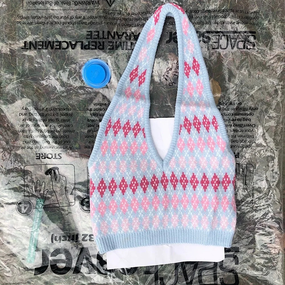 Adika y2k Argyle Halter Sweater Top